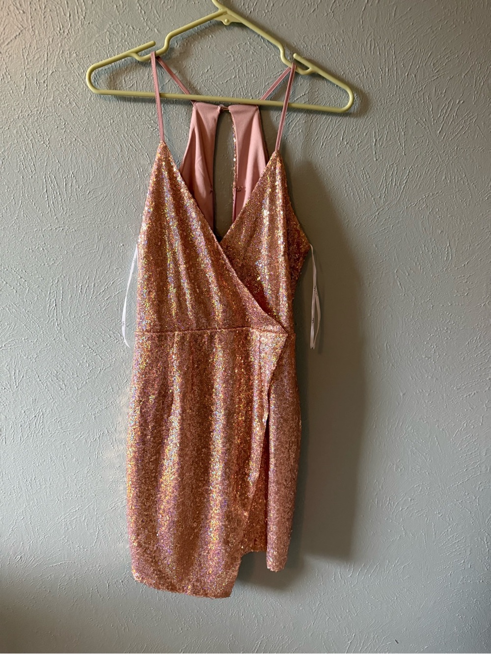 Lulu's Pink Sequin Wrap Mini Dress